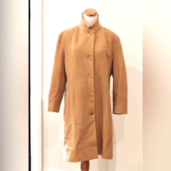 DKNY Donna Karen mid length camel tan wool blend coat winter capsule wardrobe 14 - Picture 1 of 11